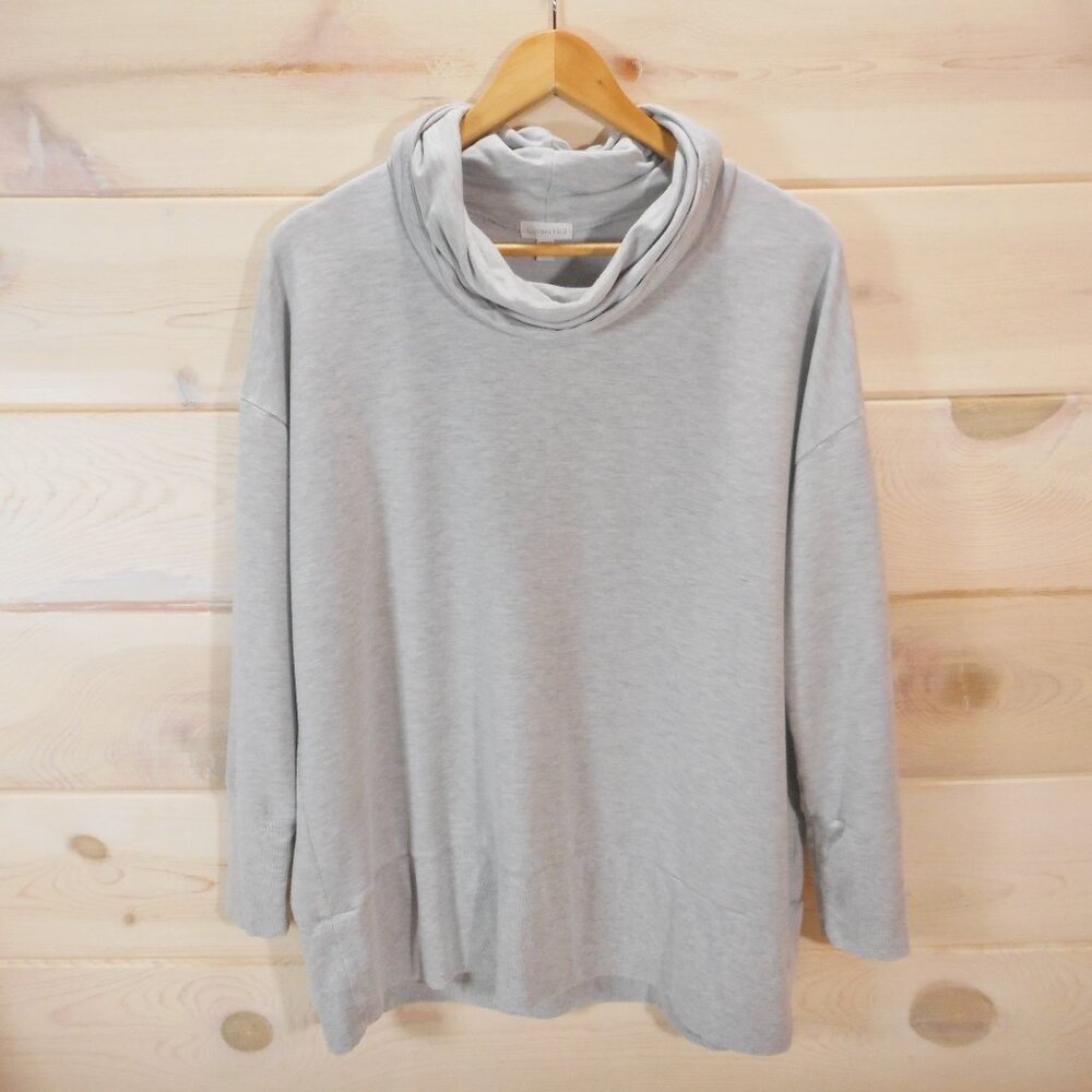 Garnet Hill Women's size M Cowl Neck Tunic Top Knit Long Sleeve Pullover Gray